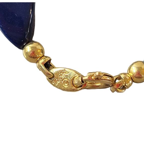 Vintage Trifari Navy Blue Twisted Bead Necklace 24" Gold Clasp - Picture 5 of 9